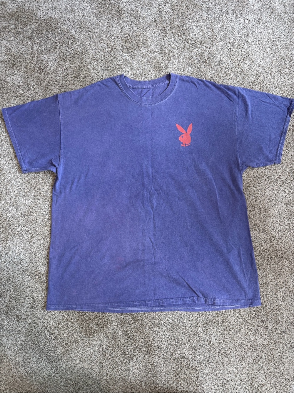 PLAYBOY Purple Crewneck Short Sleeve Graphic Tee with Pink Bunny Logo, Sz L